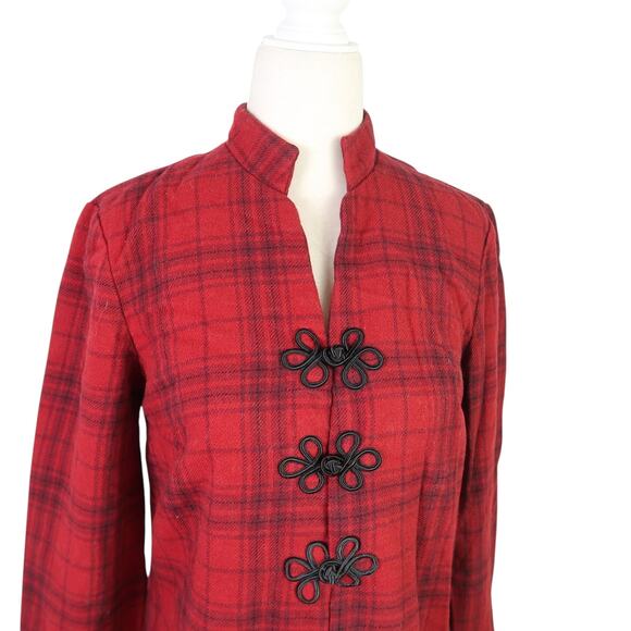 Vintage red and black plaid wool mid-length coat S - Picture 2 of 4